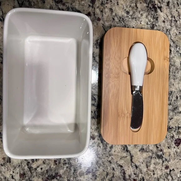 Farmhouse White and Black Butter Dish Set with Spoon and Spreader - Picture 3 of 6